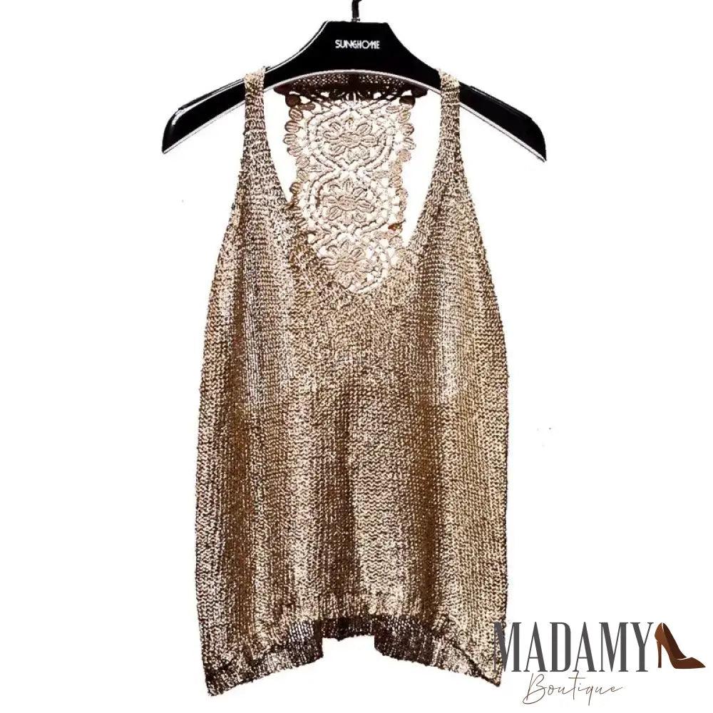 Yan Li Sexy Shoulders And Heart Leakage Hang Sequined Jacket Neck Lace Knitting Wear Outside Back