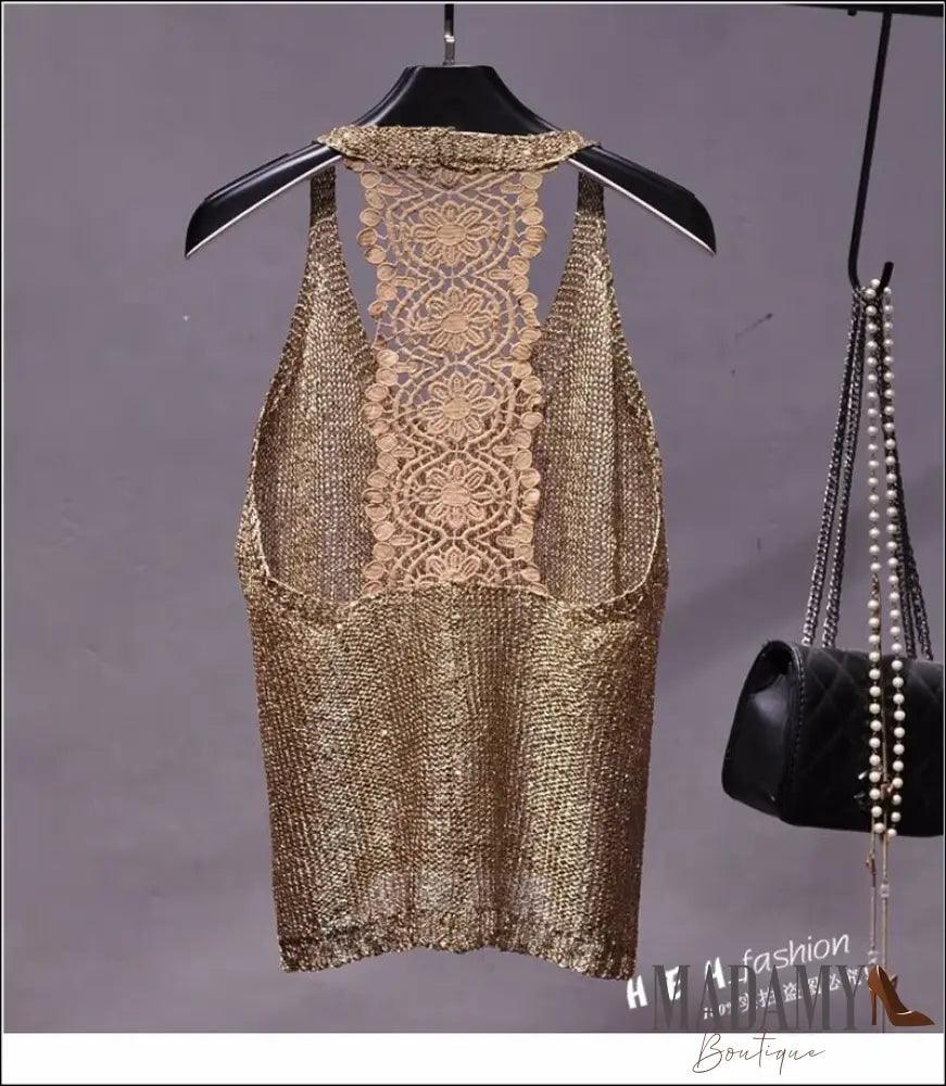 Yan Li Sexy Shoulders And Heart Leakage Hang Sequined Jacket Neck Lace Knitting Wear Outside Back
