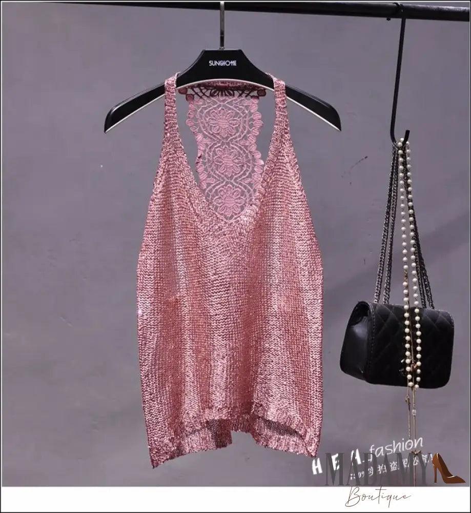 Yan Li Sexy Shoulders And Heart Leakage Hang Sequined Jacket Neck Lace Knitting Wear Outside Back