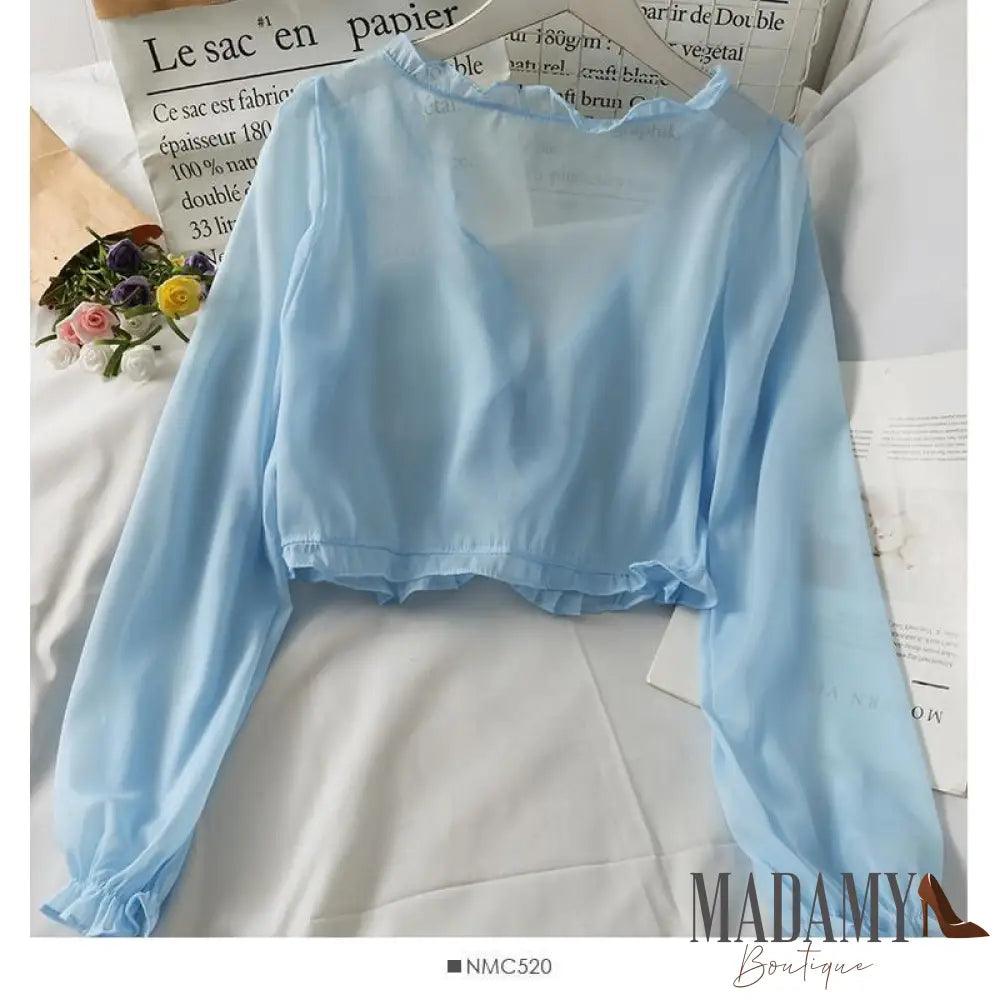 Long Sleeve Thin Breathable T-Shirts Women Lace Bow Cardigan Blouse Clothing Ruffles Sun-Protection