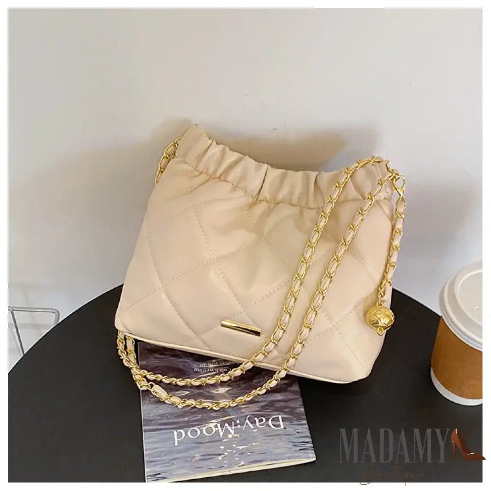 Fashion Pleated Design Plaid Pu Crossbody Bags For Women Casual Chain Strap Bucket Shoulder Bag For Commuting & Gift