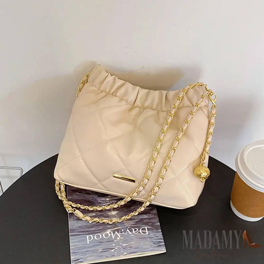 Fashion Pleated Design Plaid Pu Crossbody Bags For Women Casual Chain Strap Bucket Shoulder Bag For Commuting & Gift