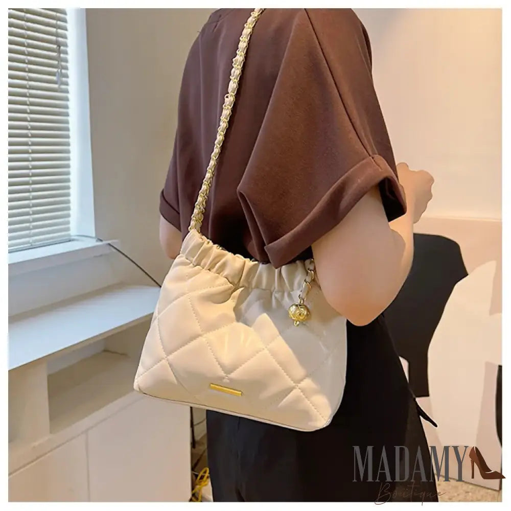 Fashion Pleated Design Plaid Pu Crossbody Bags For Women Casual Chain Strap Bucket Shoulder Bag For Commuting & Gift