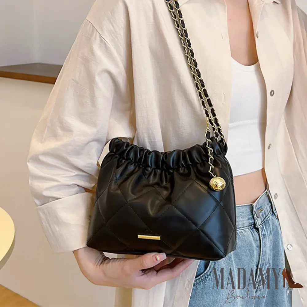 Fashion Pleated Design Plaid Pu Crossbody Bags For Women Casual Chain Strap Bucket Shoulder Bag For Commuting & Gift