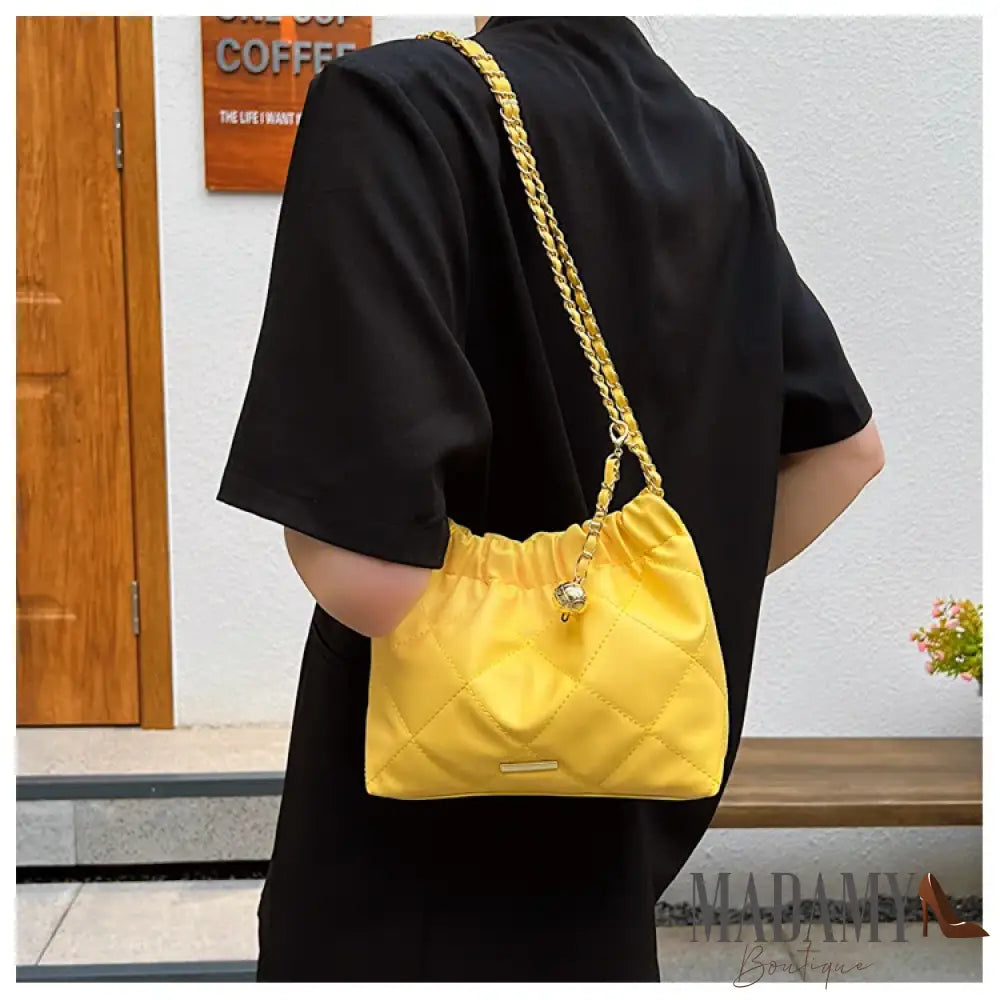 Fashion Pleated Design Plaid Pu Crossbody Bags For Women Casual Chain Strap Bucket Shoulder Bag For Commuting & Gift
