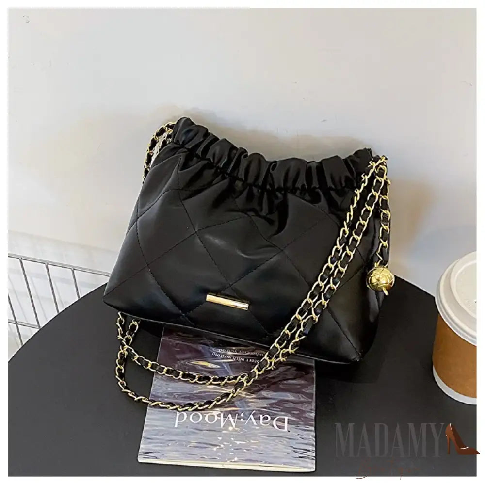Fashion Pleated Design Plaid Pu Crossbody Bags For Women Casual Chain Strap Bucket Shoulder Bag For Commuting & Gift