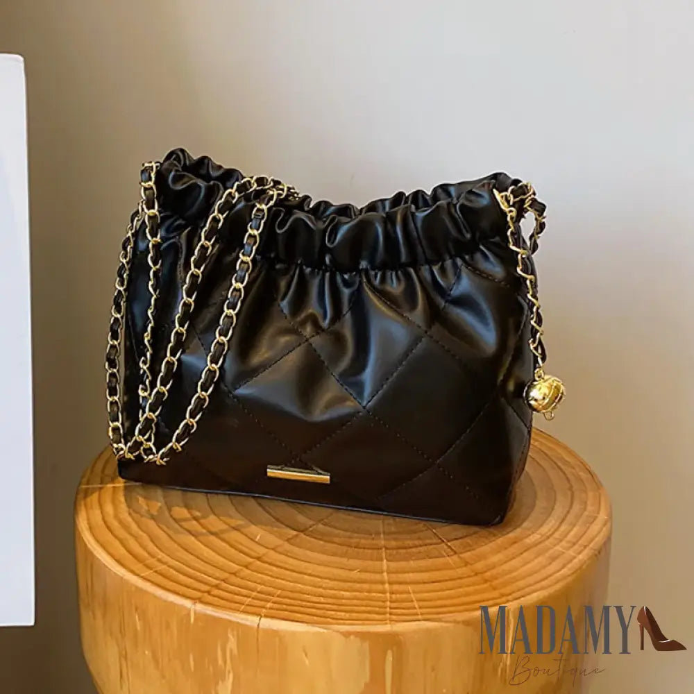 Fashion Pleated Design Plaid Pu Crossbody Bags For Women Casual Chain Strap Bucket Shoulder Bag For Commuting & Gift