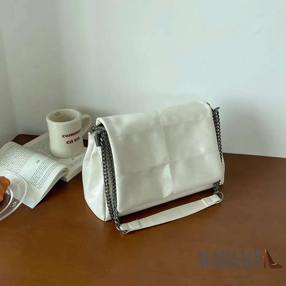 Fashion Women’s Commuter Bags Niche Chain Crossbody Bag Ladies Shoulder Large Capacity Handbag Cross Square PU White