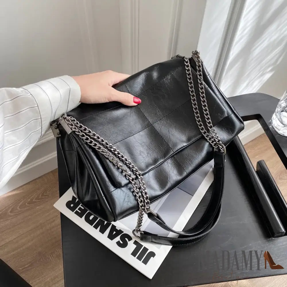 Fashion Women’s Commuter Bags Niche Chain Crossbody Bag Ladies Shoulder Large Capacity Handbag Cross Square PU Black