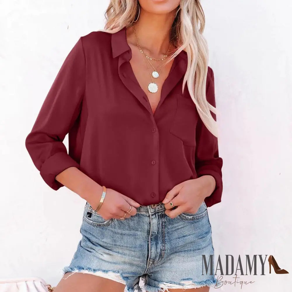 Camisa Social Cetim Borgonha / P