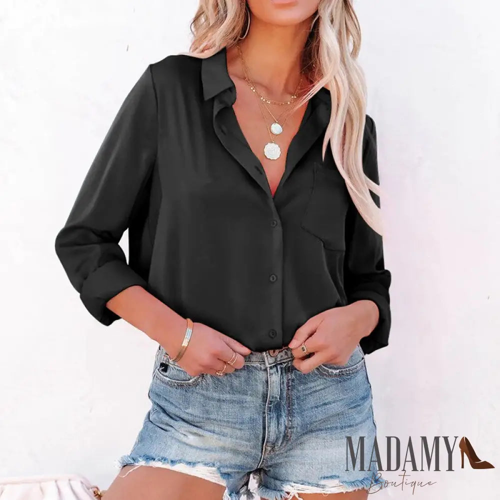 Camisa Social Cetim Preto / P
