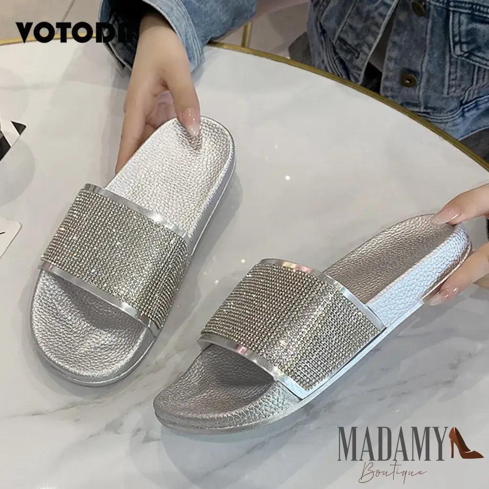 Fashion Rhinestone Slippers Women Bling Diamond Slipper Cozy Flip Flop Beach Sandals Casual Flat
