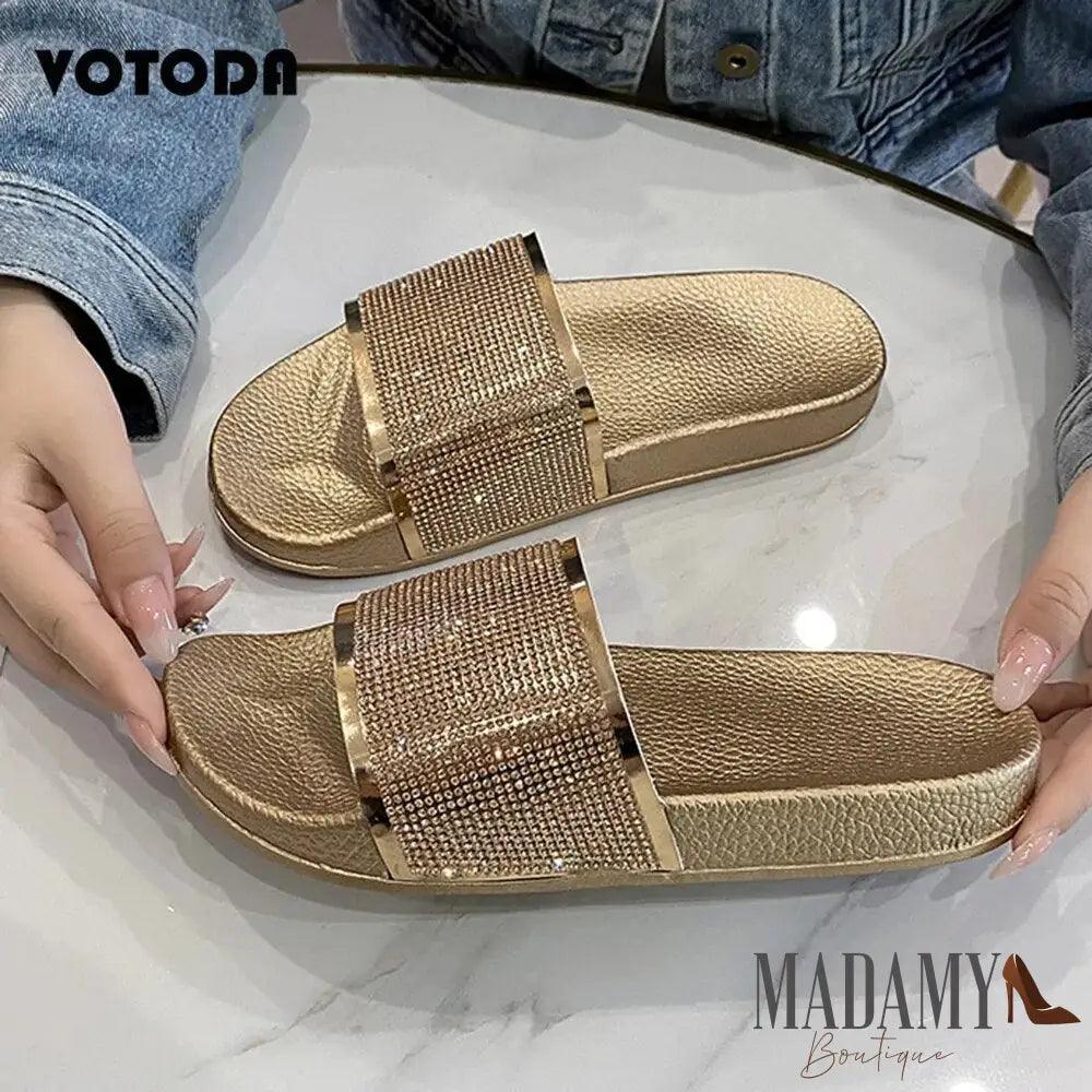 Fashion Rhinestone Slippers Women Bling Diamond Slipper Cozy Flip Flop Beach Sandals Casual Flat