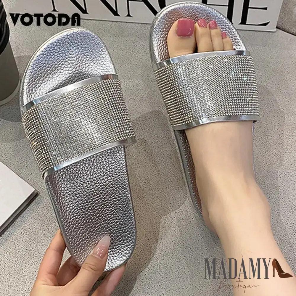 Fashion Rhinestone Slippers Women Bling Diamond Slipper Cozy Flip Flop Beach Sandals Casual Flat