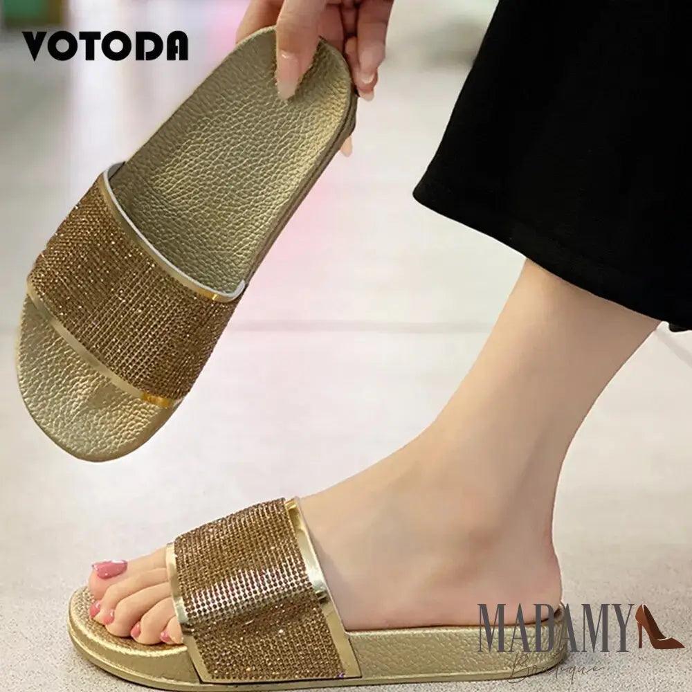 Fashion Rhinestone Slippers Women Bling Diamond Slipper Cozy Flip Flop Beach Sandals Casual Flat
