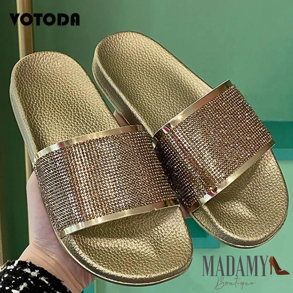 Fashion Rhinestone Slippers Women Bling Diamond Slipper Cozy Flip Flop Beach Sandals Casual Flat