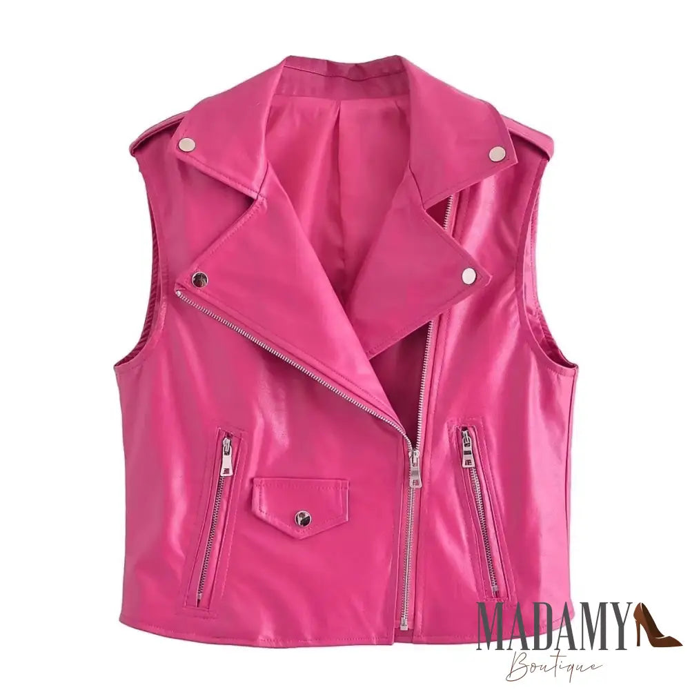 Colete Couro Madamy Barbie Fuchsia / Xs