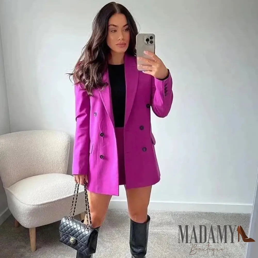 Conjunto Blazer E Short Saia Roxo / Pp