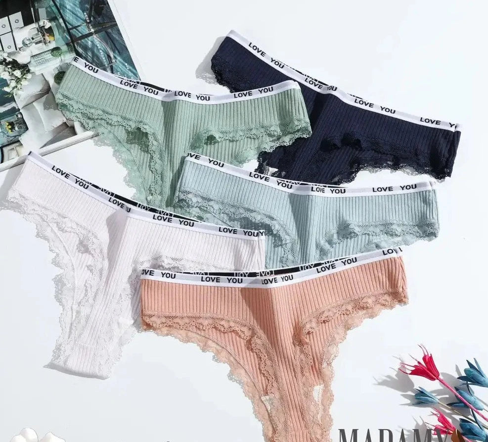 3-Piece Thong Cotton Sexy Ladies Panties Women’s Underwear Low Waist Solid Color Shorts Black