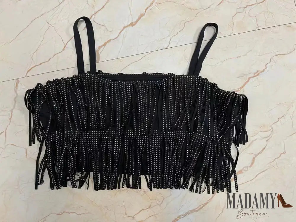 Conjunto Madamy Franjas - Produtos Vendidos Separadamente Top Preto / P