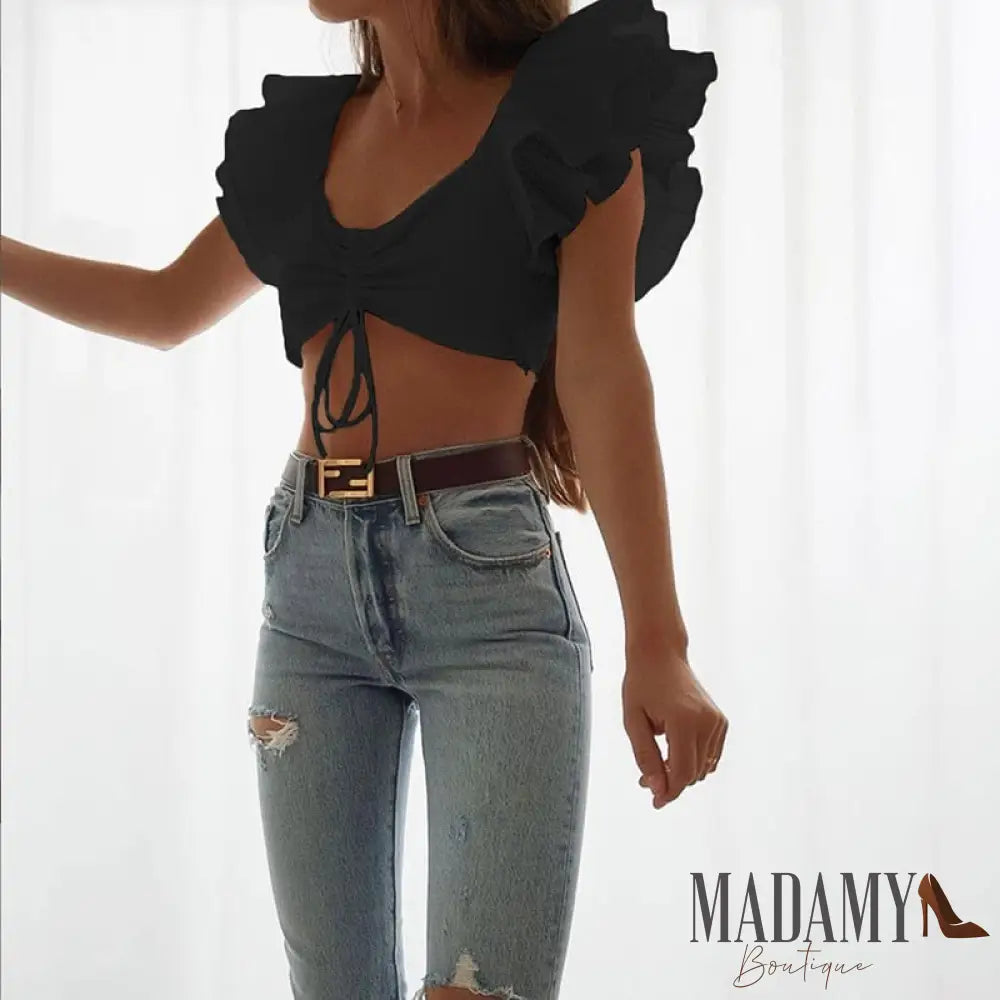 Cropped Babados Preto / P