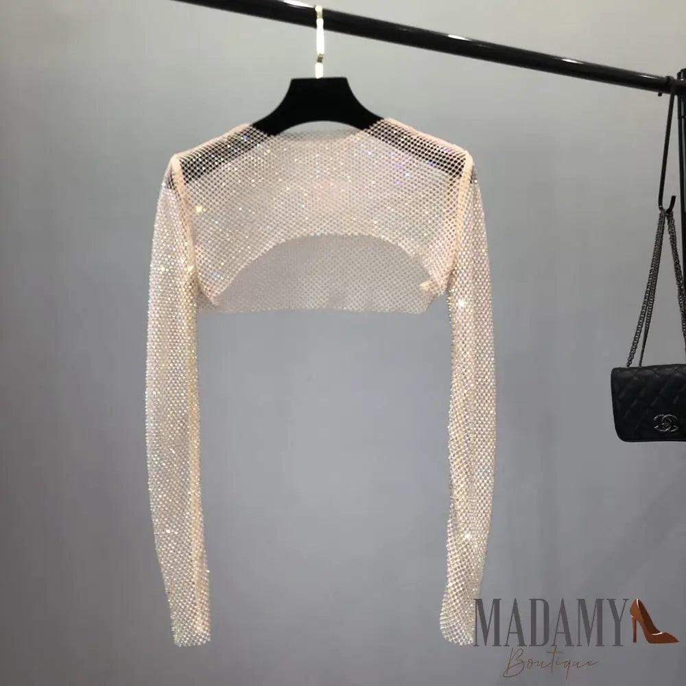 Cropped Madamy Strass Bege / Tamanho Único