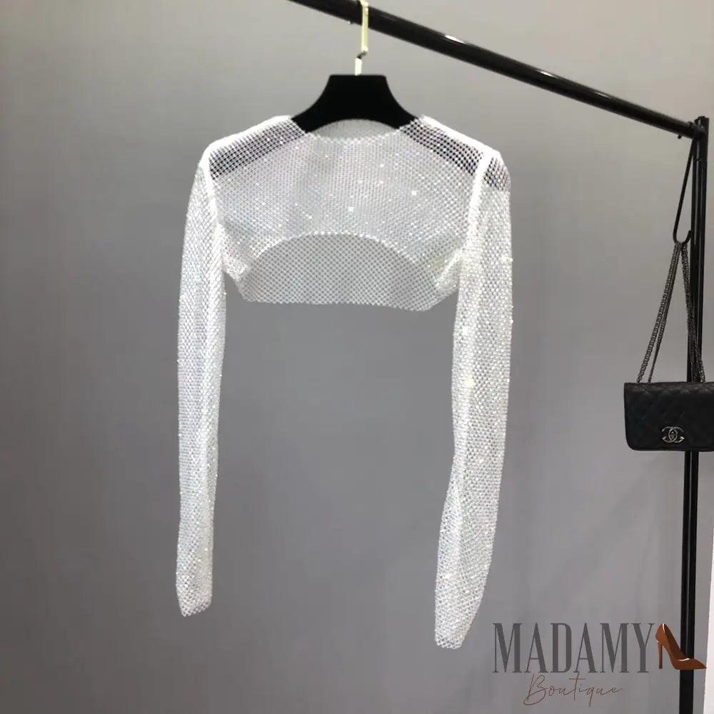 Cropped Madamy Strass Branco / Tamanho Único
