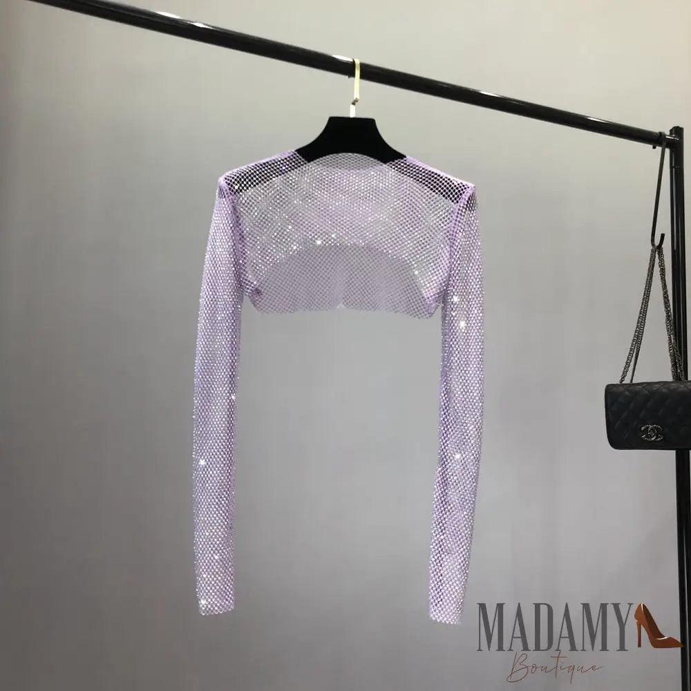 Cropped Madamy Strass Lilás / Tamanho Único