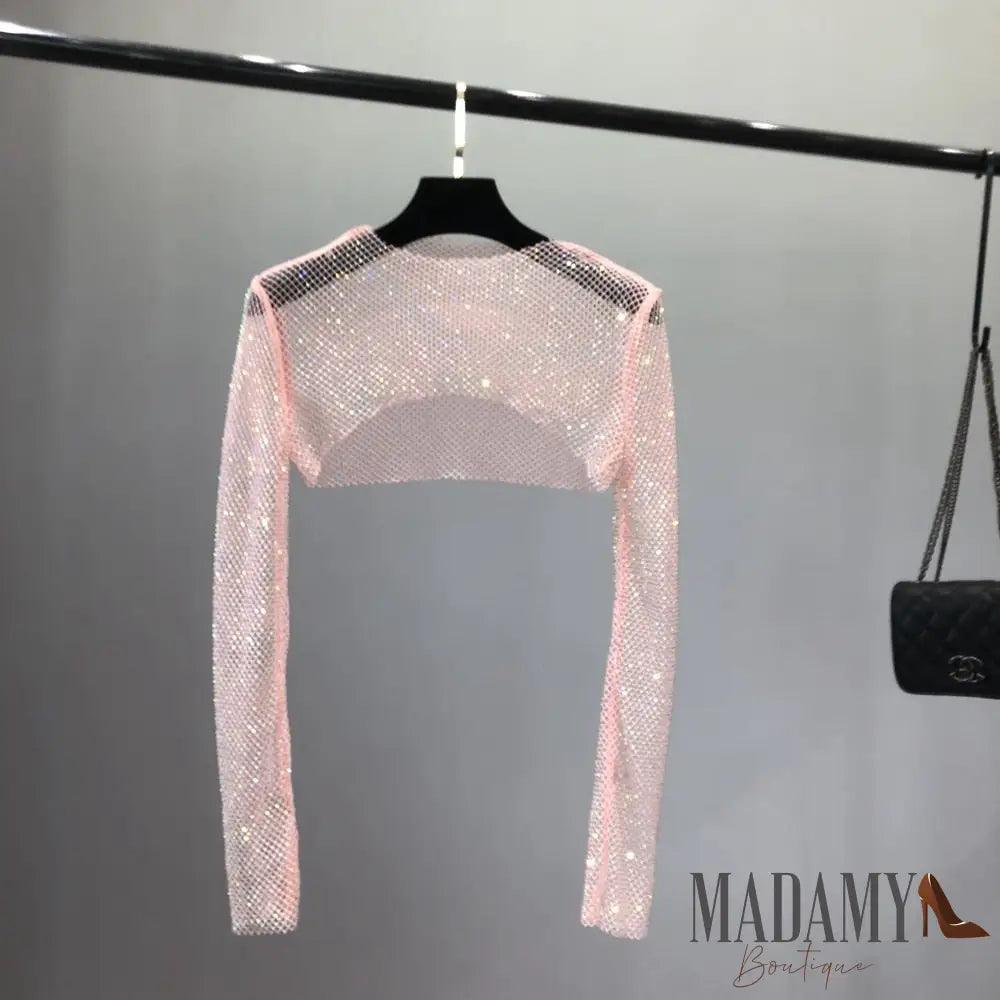 Cropped Madamy Strass Rosa / Tamanho Único