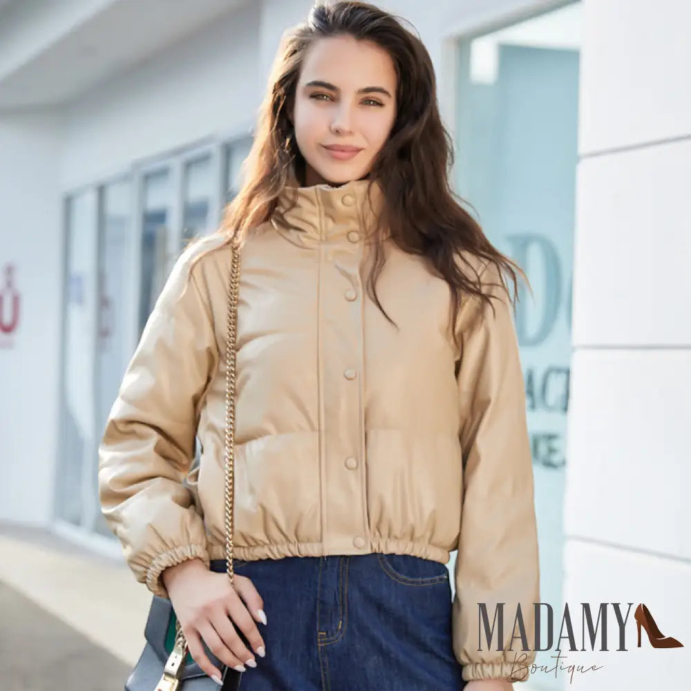 Jaqueta De Couro Puffer Bege / P