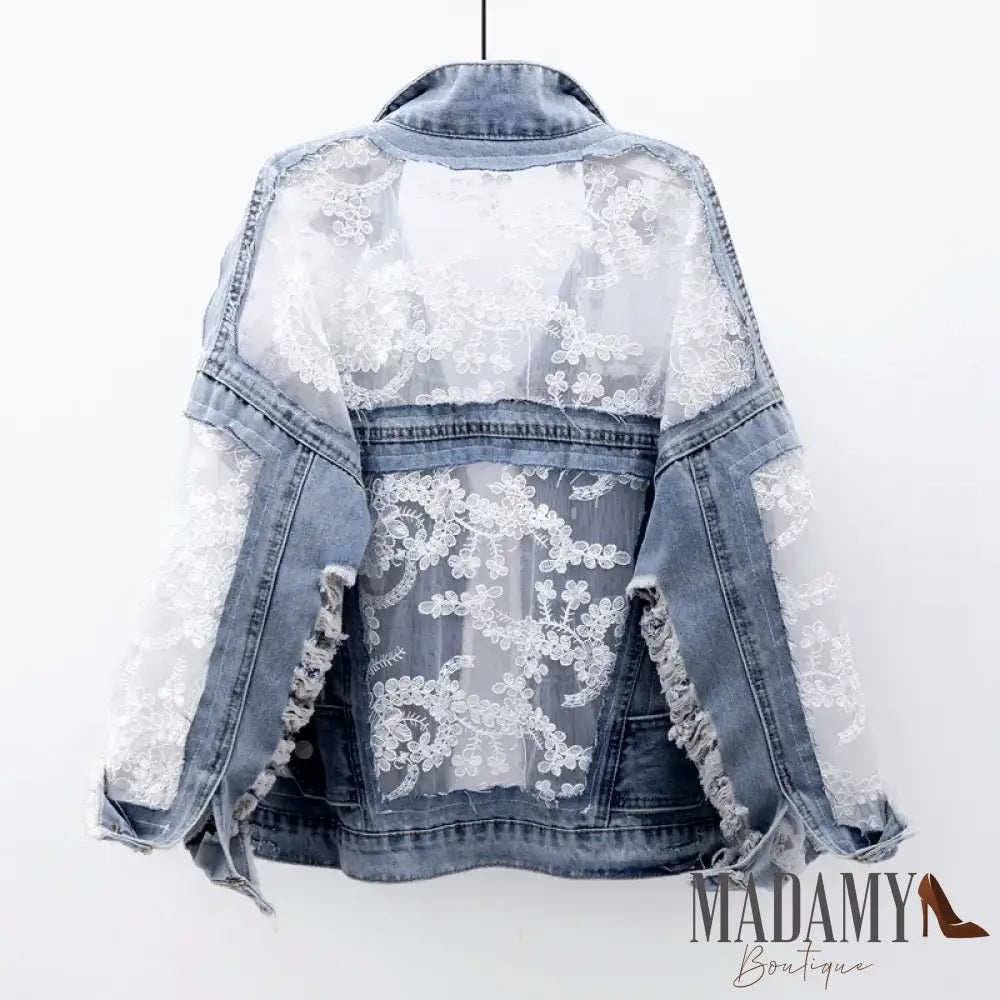 Autumn Streetwear Fashion Embroidery Lace Patchwork Sexy Denim Jacket Womens Wear Tassel Loose