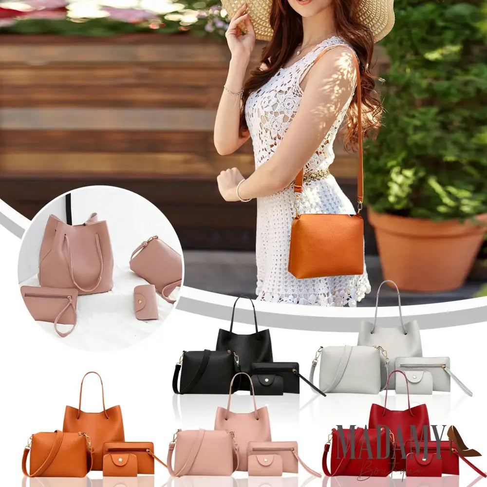 4 Pieces Women Bags Set Stylish Female Wallet Pu Leather Shoulder Messenger Tote Bag Fashion Decor Accessory Bags Women