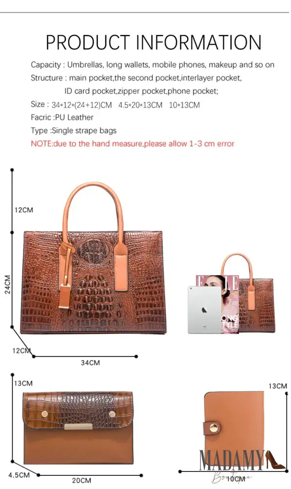TRAVEASY 2024 New Crocodile Pattern Handbag Women PU Leather Vintage Style Shoulder Bag Large Capacity Laides Hand Bags