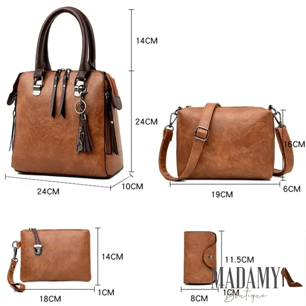 Female Composite Shoulder Bags 4 Pieces/set Luxury Handbags Women Vintage PU Leather Bags Tassel Designer Messenger Bags