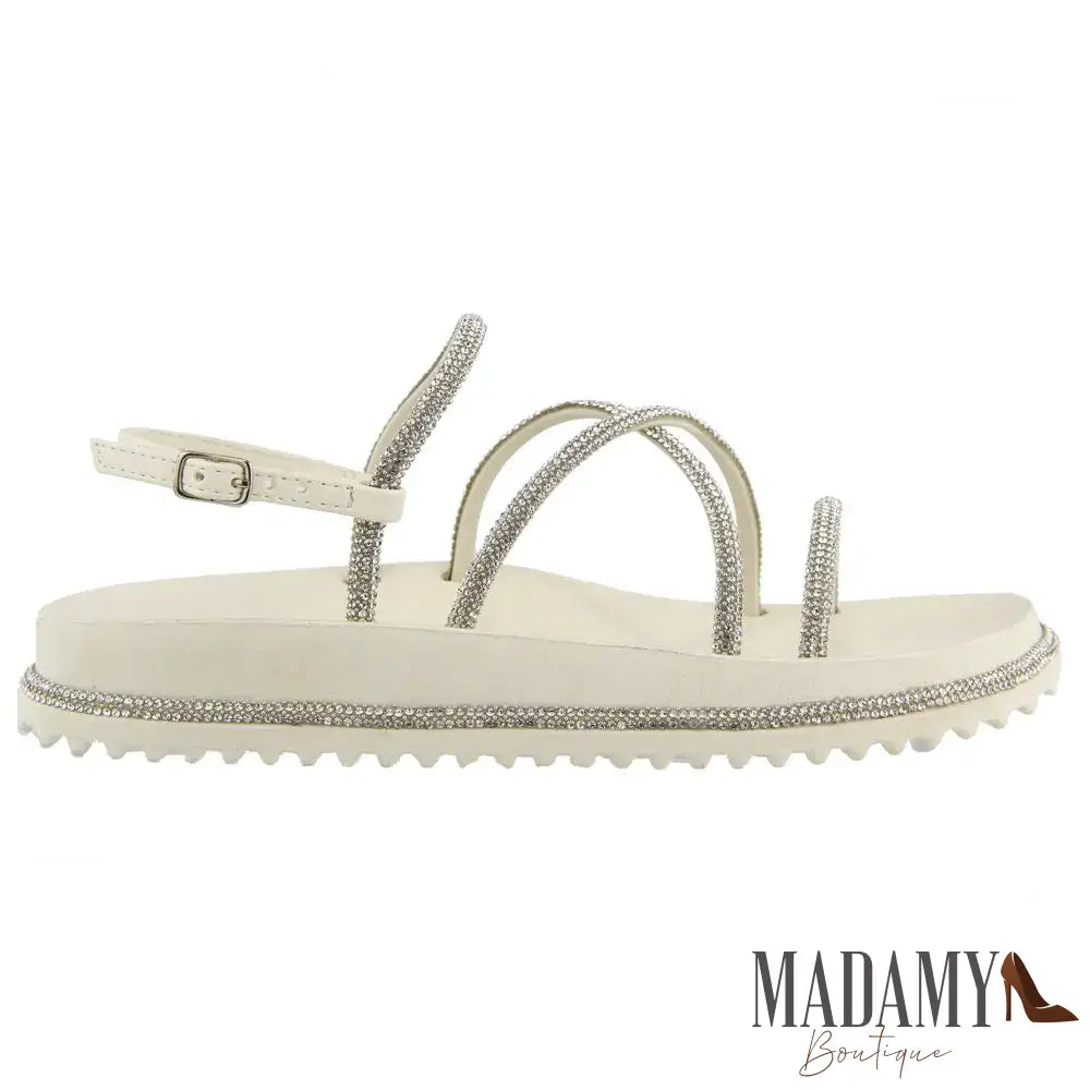 Sandália Papete Feminina Birken Tiras Strass Moda Pedraria Super Leve Confortável