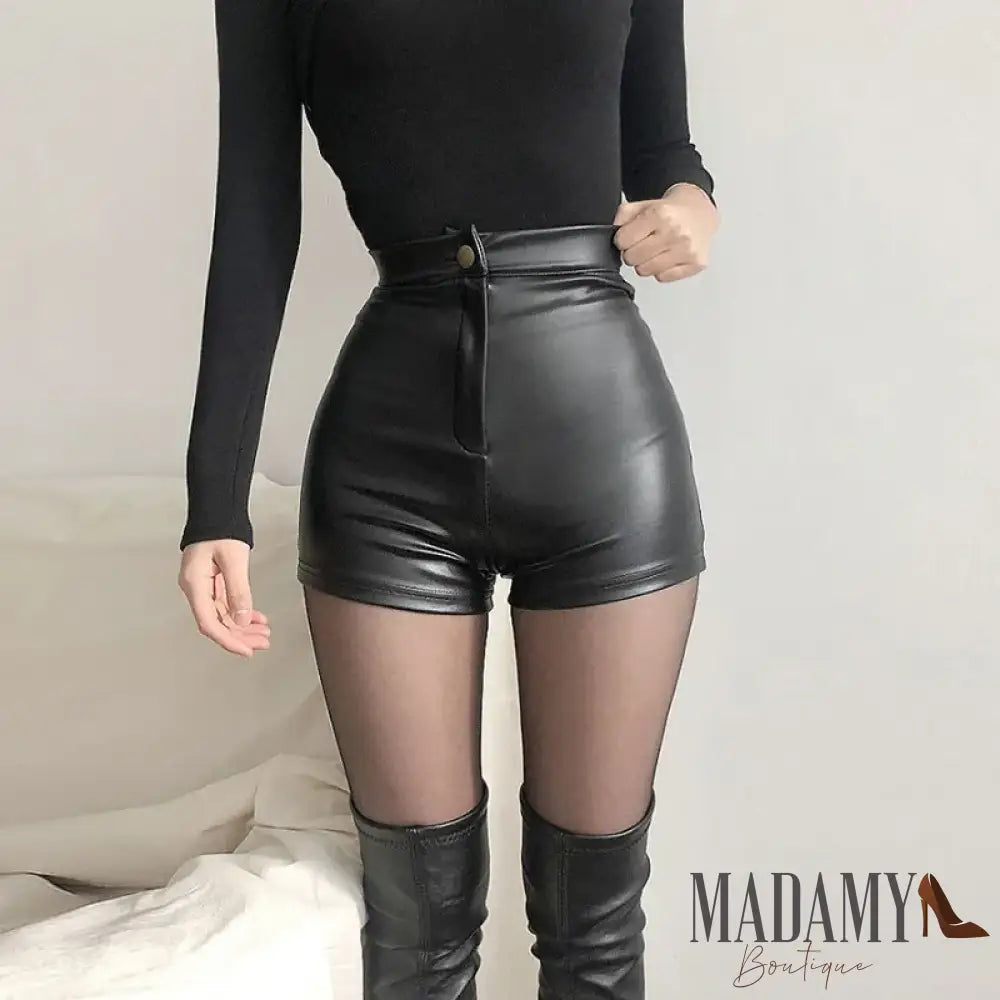 Sexy Black Pu Fashion Casual Summer Shorts Women Clothing Faux Leather Goth High Waisted Womens Y2K
