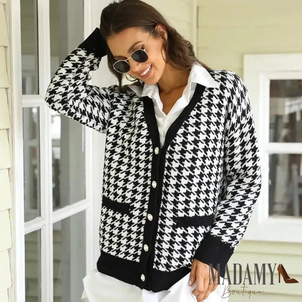 Cardigan Madamy Montpellier Preto/Branco / P