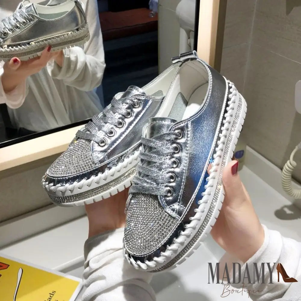 Women Crystal Shoes 2023 Spring Fashion Bing Lace Up Ladies Casual Comfortable Round Toe Platform