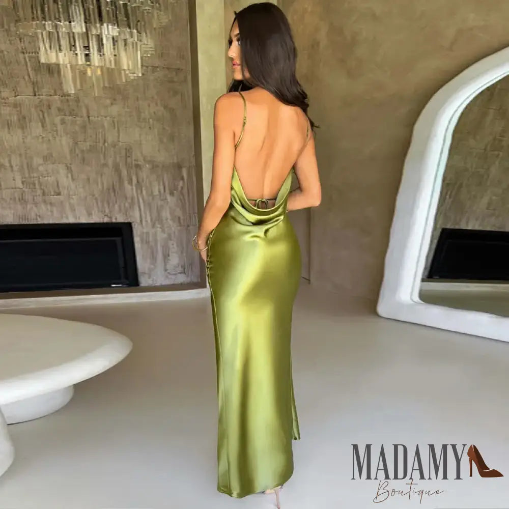 Spaghetti Strap White Long Satin Dress Elegant Party For Women 2023 Summer High Slit Backless Formal