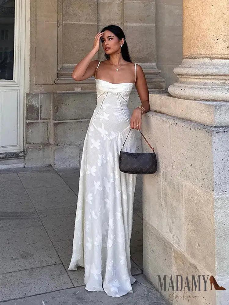 Elegant Floral Print Spaghetti Strap Maxi Dress Fashion Chest Wrap Back Bandage Floor Length Dresses