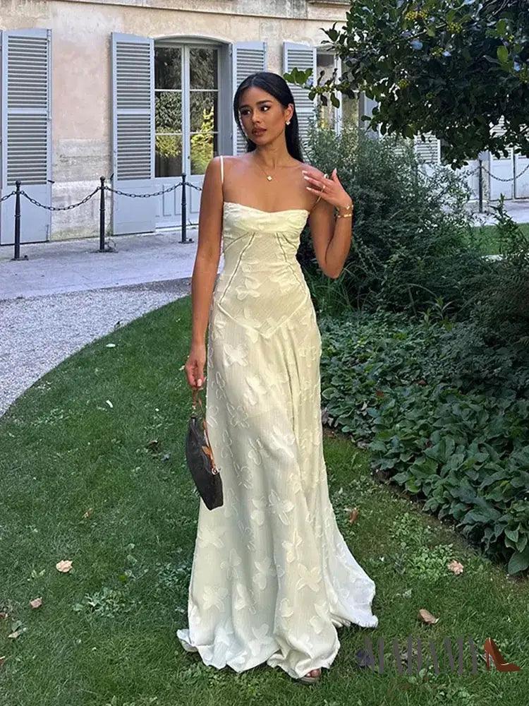 Elegant Floral Print Spaghetti Strap Maxi Dress Fashion Chest Wrap Back Bandage Floor Length Dresses