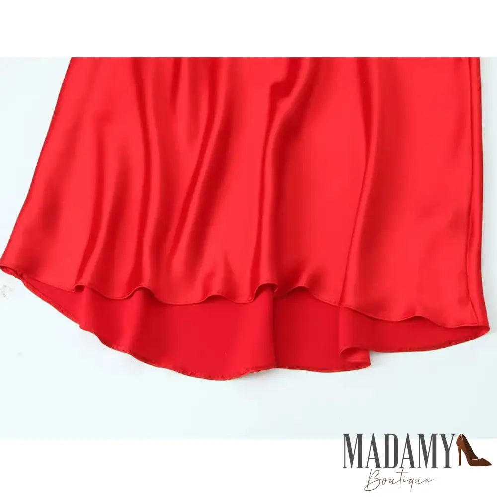 Yenkye Women Sexy Backless Satin Red Sling Long Dress Christmas Party Vestidos