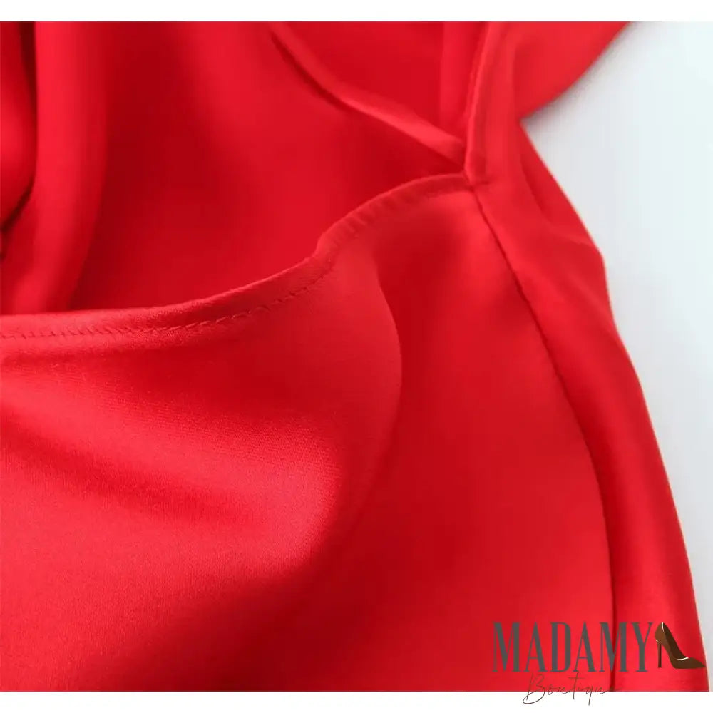 Yenkye Women Sexy Backless Satin Red Sling Long Dress Christmas Party Vestidos